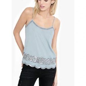 Express Gray Blue Scalloped Sequin Open Back Spaghetti Strap Cami Tank T…